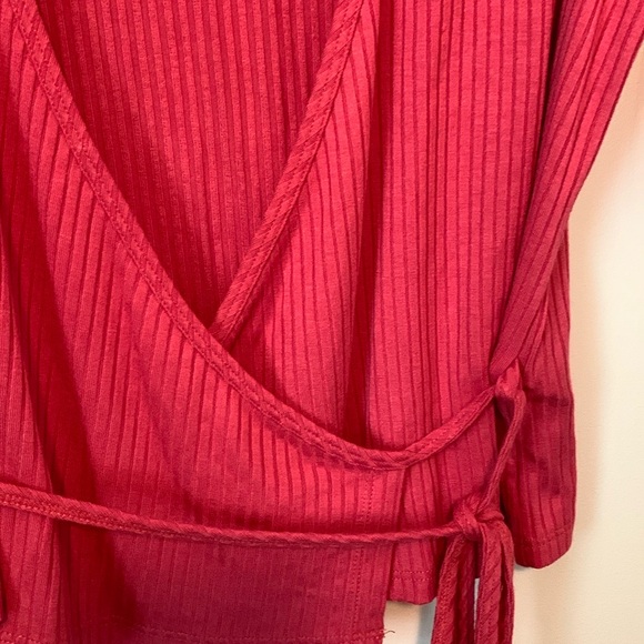 Topshop Ribbed Wrap Blouse Crop Top Size 10 - Picture 2 of 6